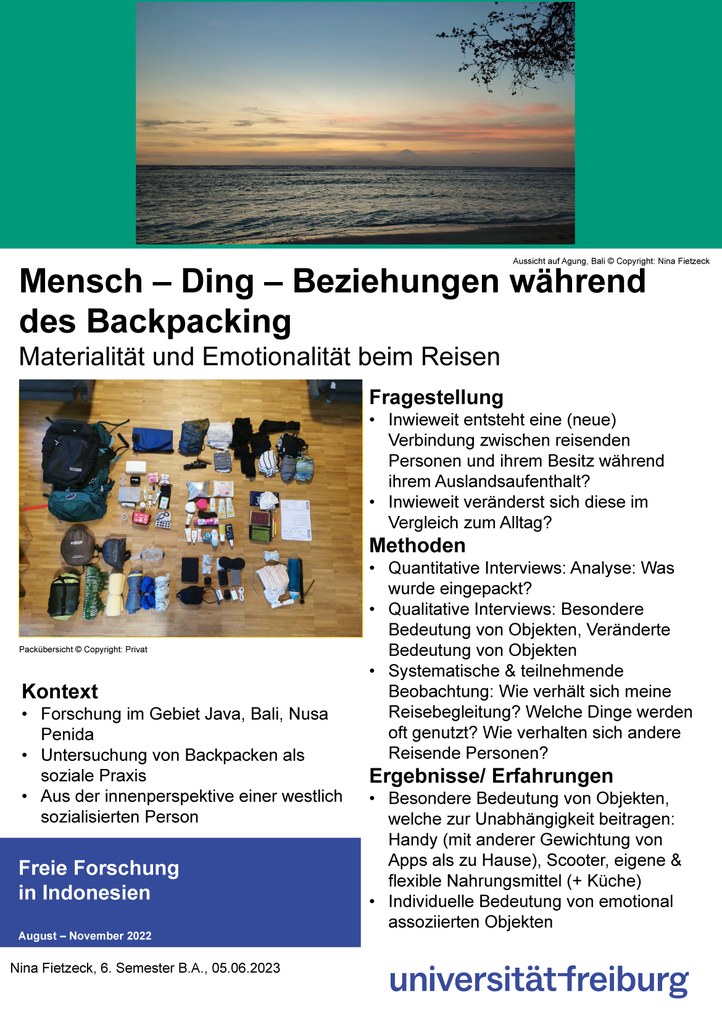 Poster_Nina Fietzeck_Uebungsforschung_Mensch - Ding - Beziehung während des Backpackings in Indonesien 